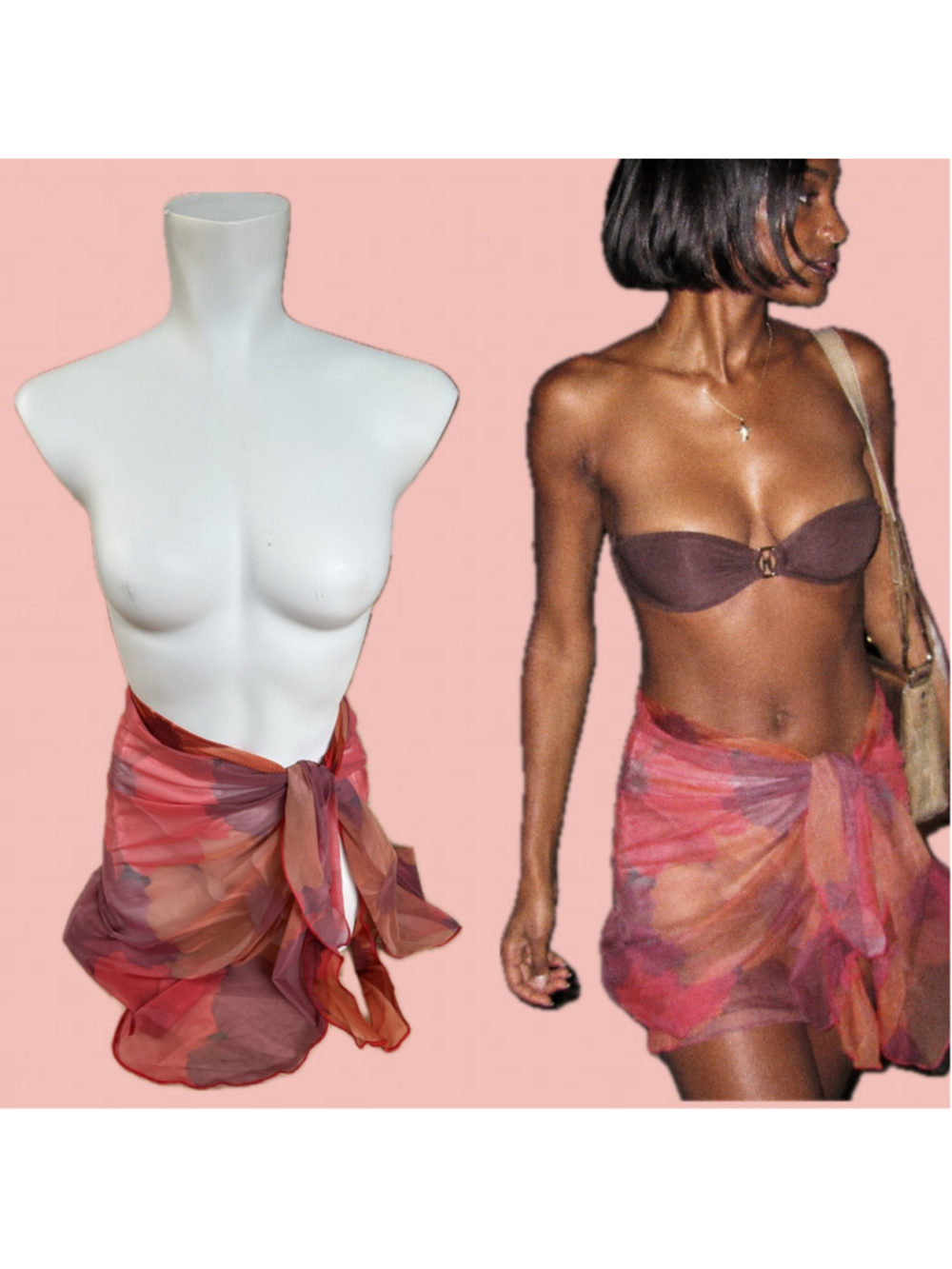 Y2K Sheer Floral Mesh Sarong Swim Cover Up